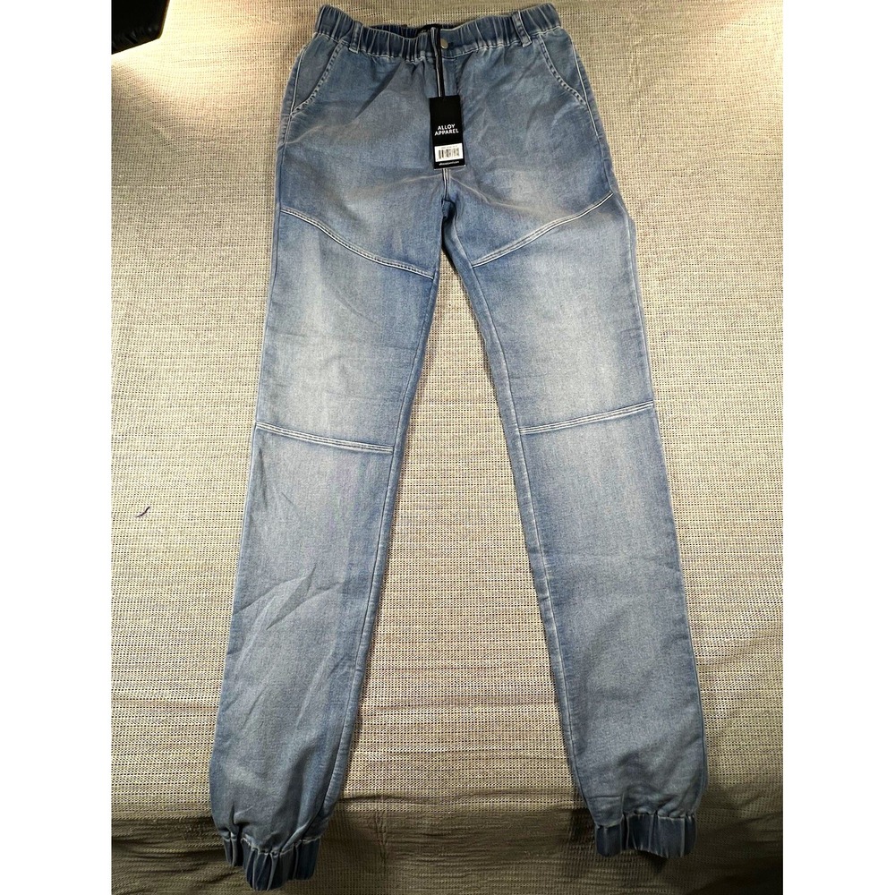 Alloy Apparel Womens Light Wash Blue Denim Jogger Jeans Sz M Elastic Waist